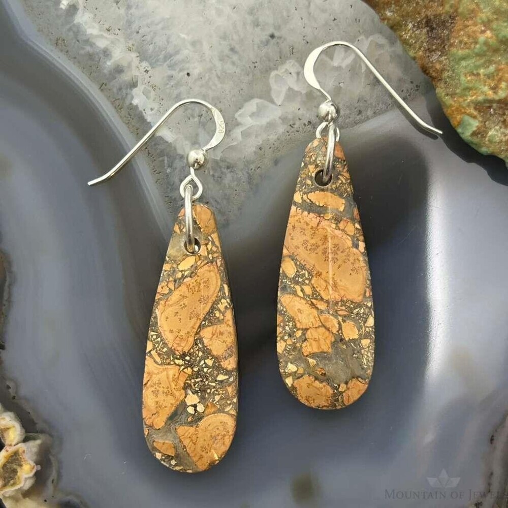 Sterling Silver Teardrop Maligano Jasper Slab Dangle Earrings For Women #531